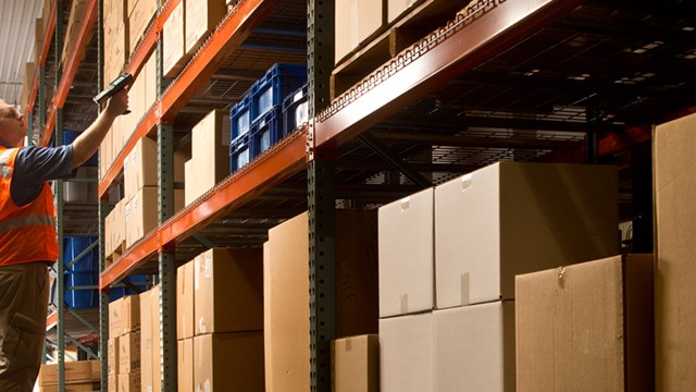 Row of warehouse shelves
