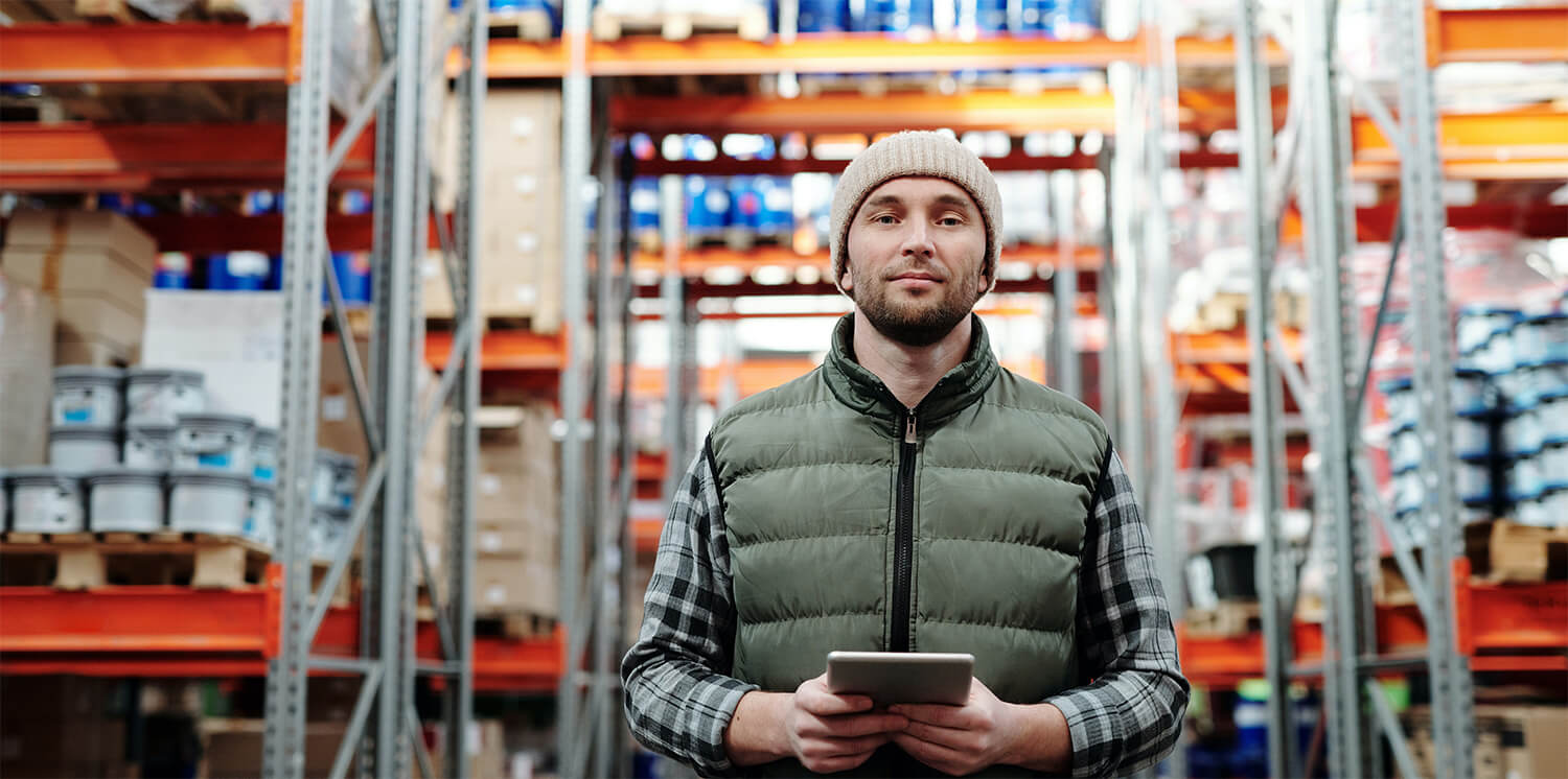 Warehouse person with a tablet